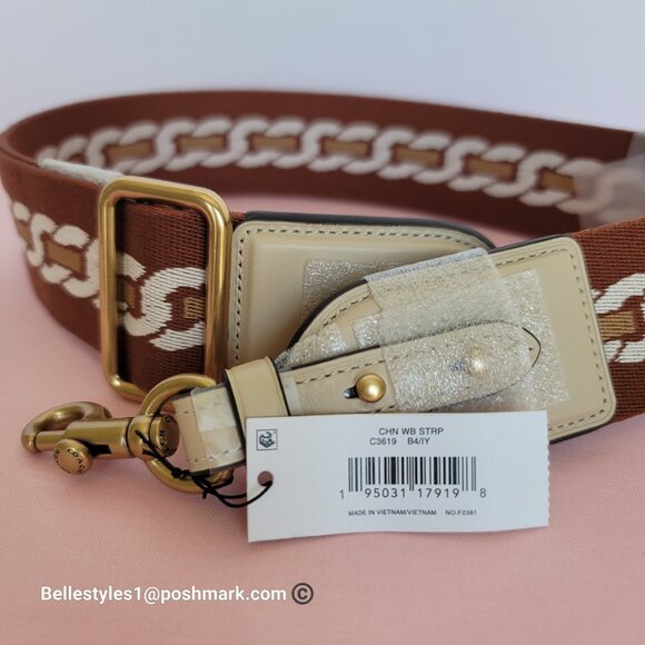 COACH Webbing Strap With Chain Stripe Print and Glovetanned Leather-Ivory multi - Picture 15 of 15